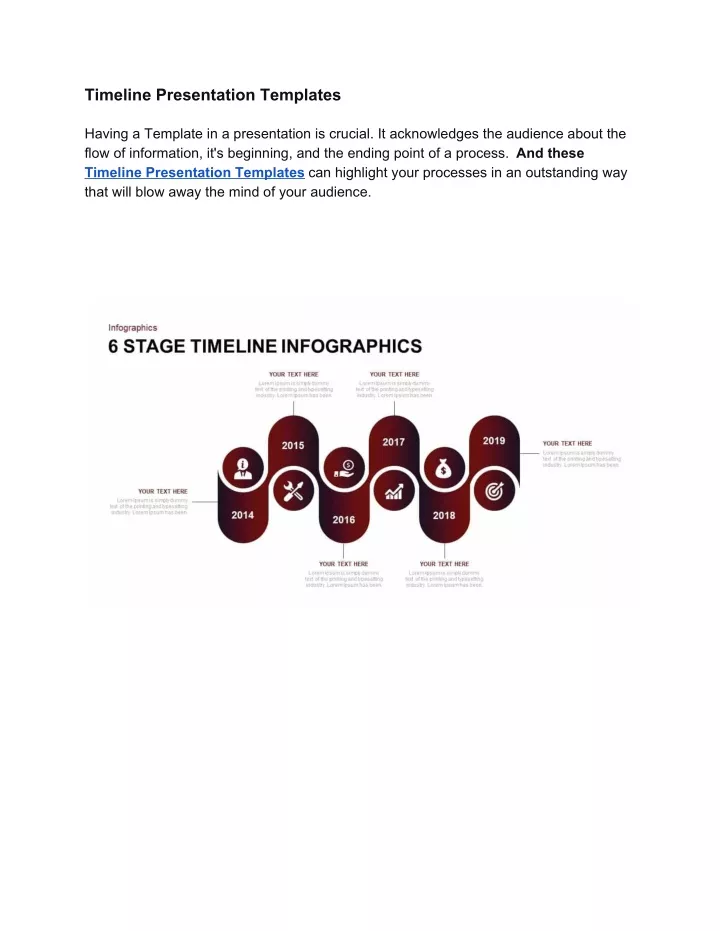 timeline presentation templates having a template