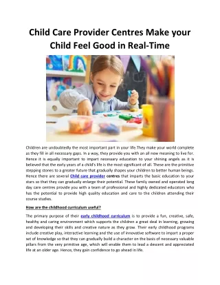 Child Care Provider Centres Make your Child Feel Good in Real-Time