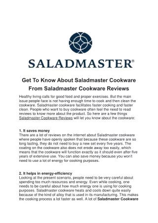 get to know about saladmaster cookware from