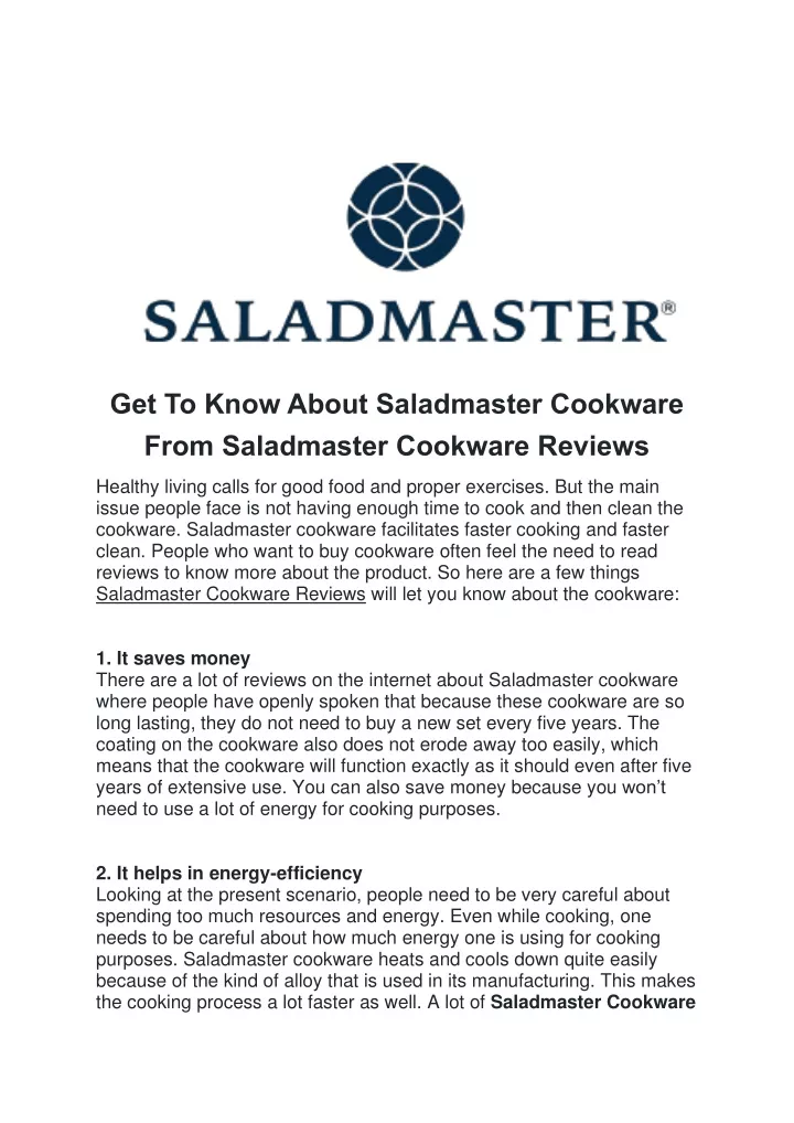 get to know about saladmaster cookware from