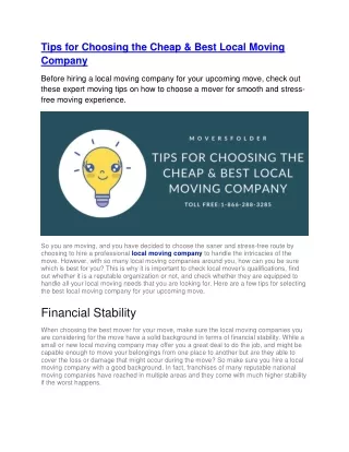 tips for choosing the cheap best local moving