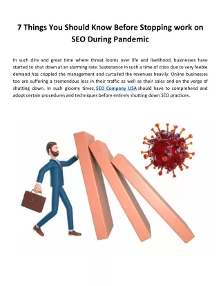 7 Things You Should Know Before Stopping work on SEO During Pandemic