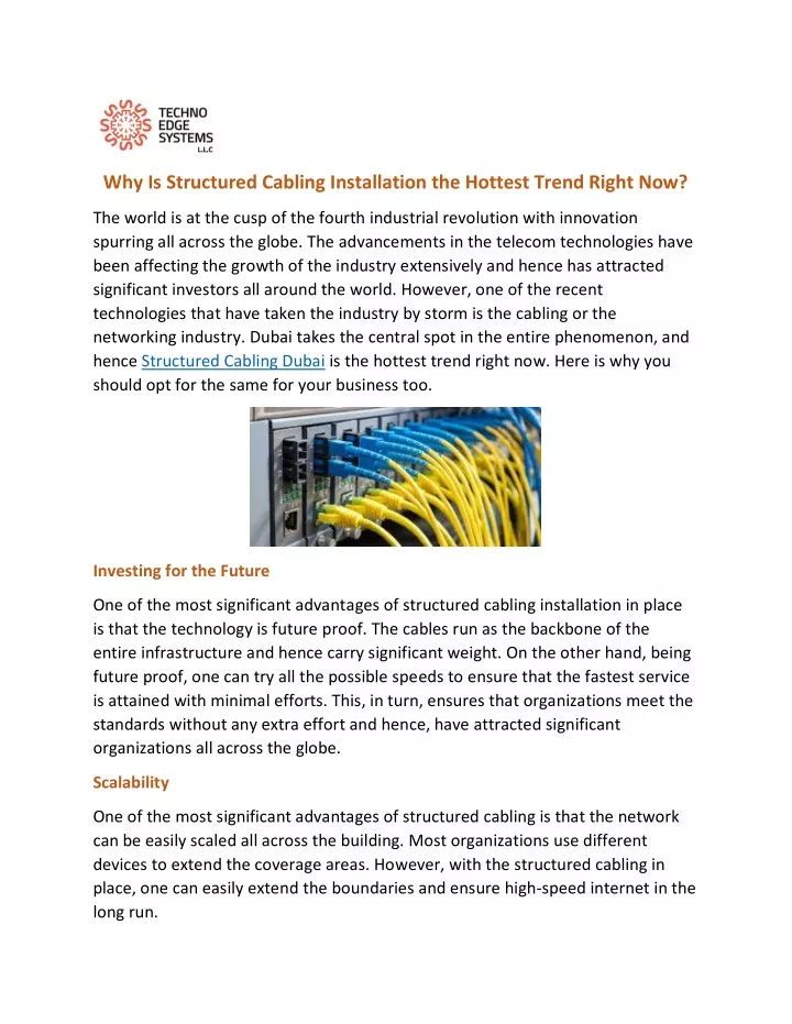 why is structured cabling installation