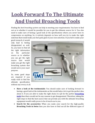 Look Forward To The Ultimate And Useful Broaching Tools