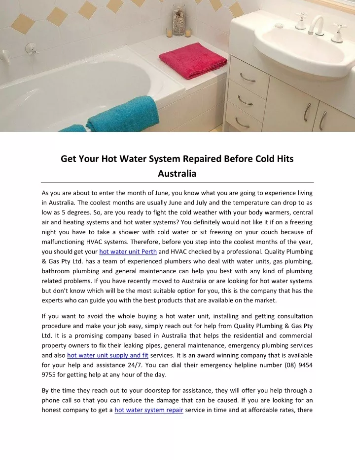 get your hot water system repaired before cold