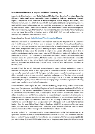 india methanol demand to surpass 20 million