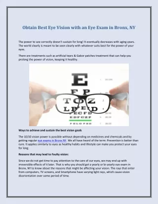 Obtain Best Eye Vision with an Eye Exam in Bronx, NY