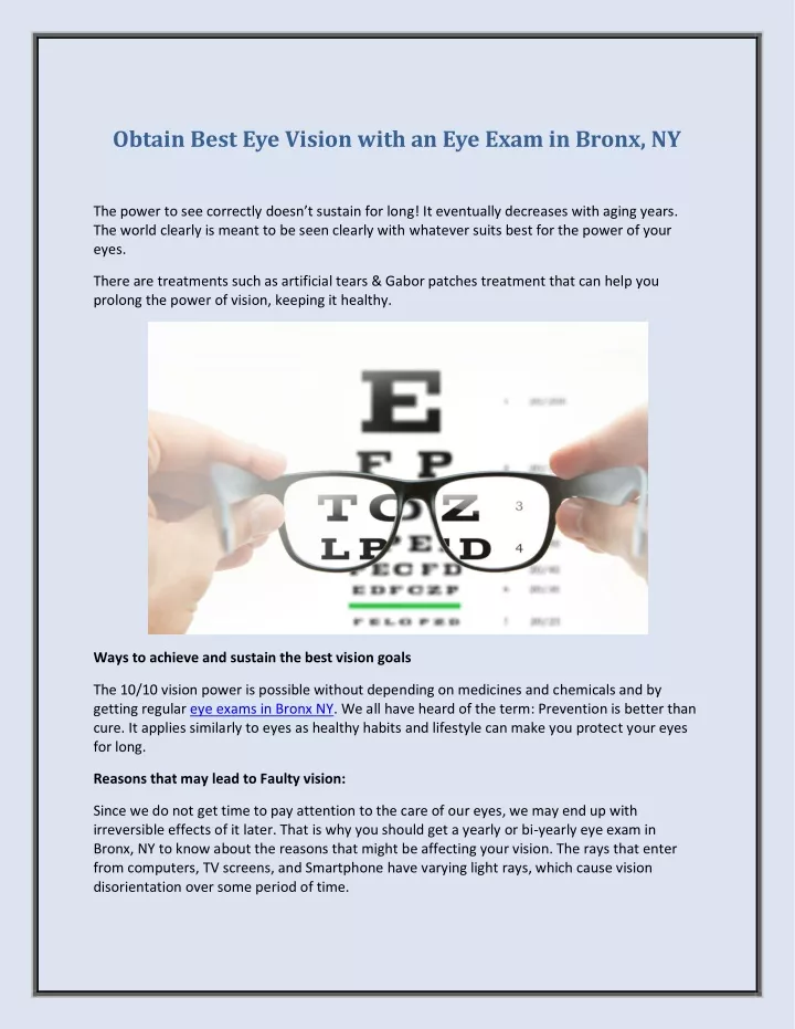 obtain best eye vision with an eye exam in bronx