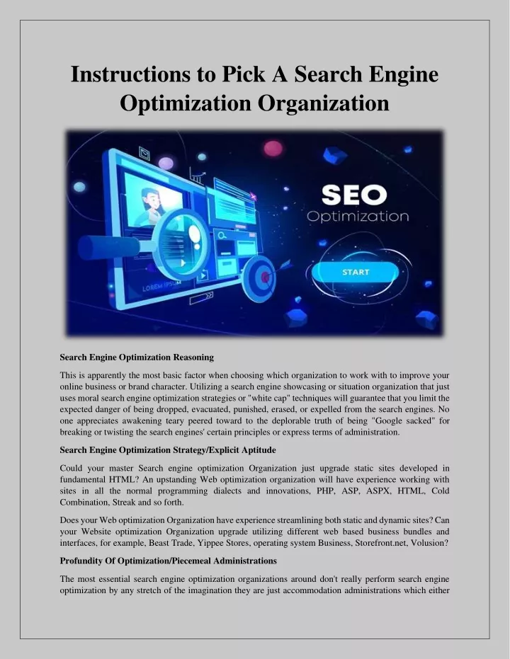 instructions to pick a search engine optimization