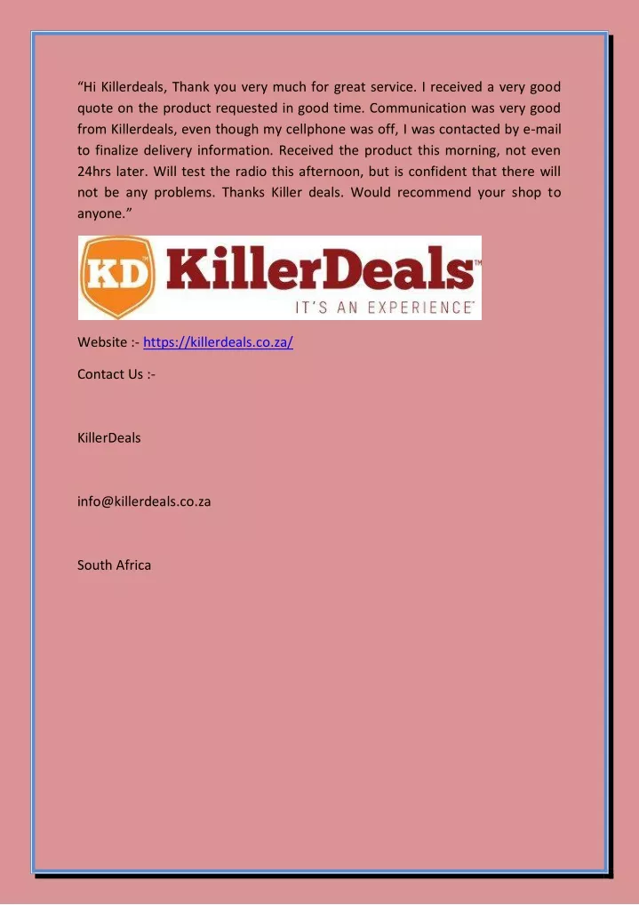 hi killerdeals thank you very much for great