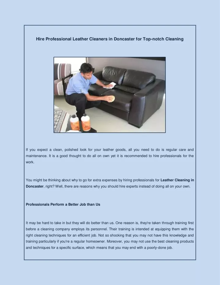 hire professional leather cleaners in doncaster