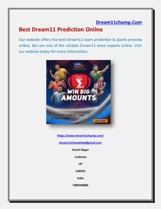 Best Dream11 Prediction Online