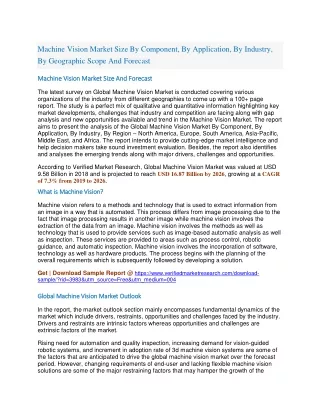 Machine Vision Market Size By Component, By Application, By Industry, By Geographic Scope And Forecast