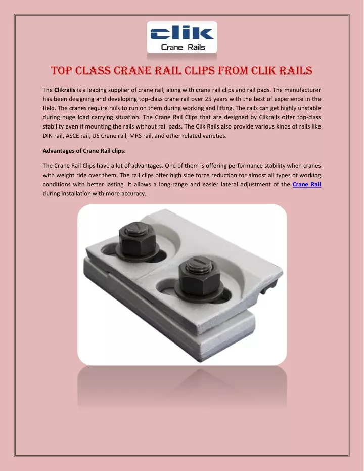 top class crane rail clips from clik rails