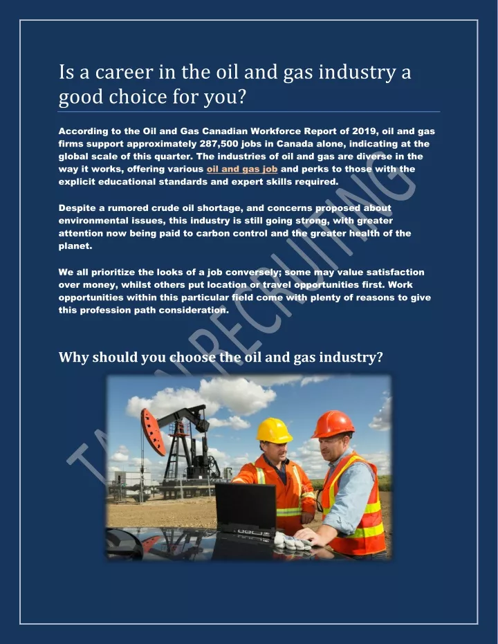 is a career in the oil and gas industry a good