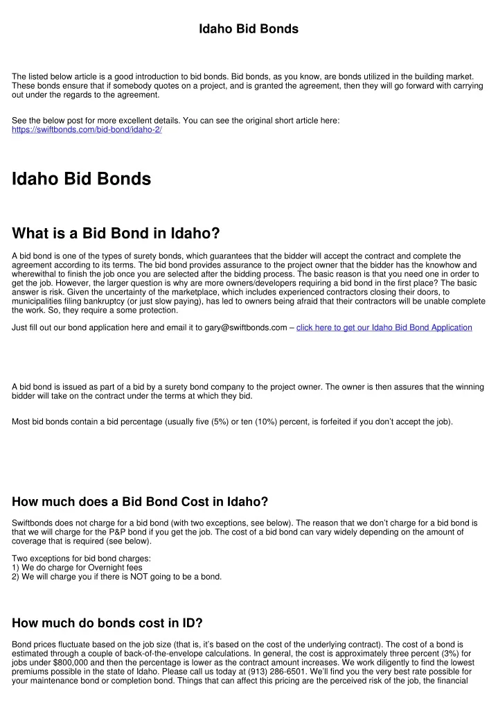 idaho bid bonds