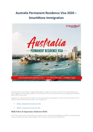 Australia Permanent Residence Visa 2020 – SmartMove Immigration