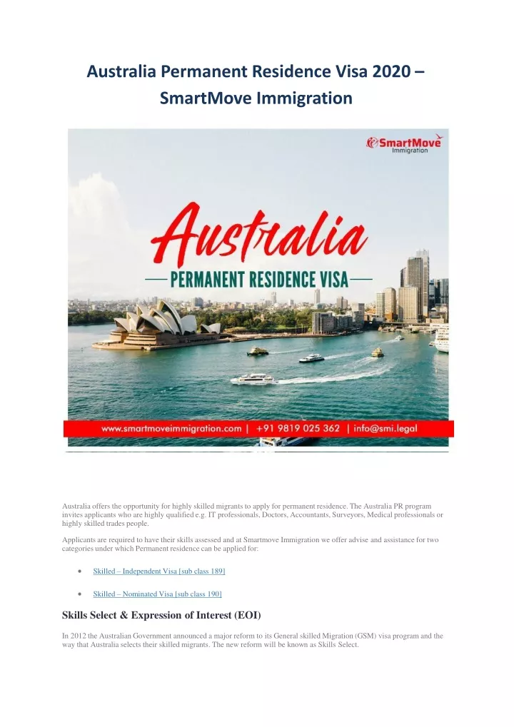 australia permanent residence visa 2020 smartmove