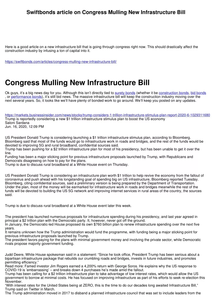 swiftbonds article on congress mulling