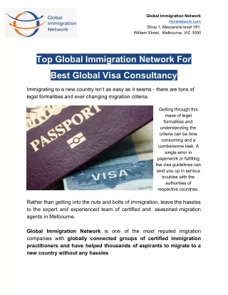 Top Global Immigration Network For Best Global Visa Consultancy