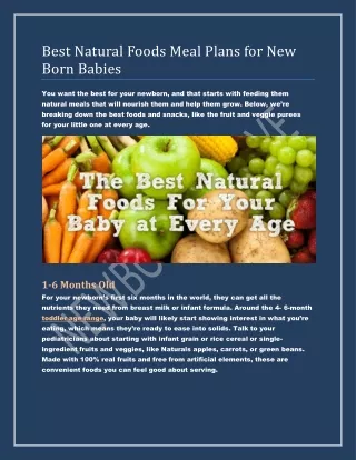 Best Natural Foods Meal Plans for New Born Babies