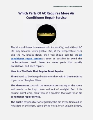 Which Parts Of AC Requires More Air Conditioner Repair Service