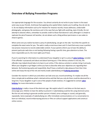 overview of bullying prevention programs