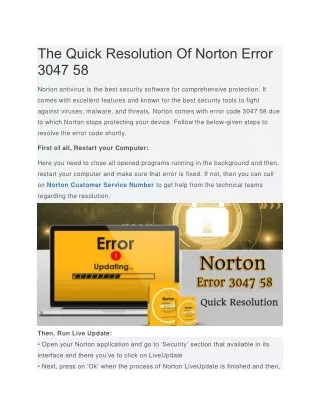 The Quick Resolution Of Norton Error 3047 58