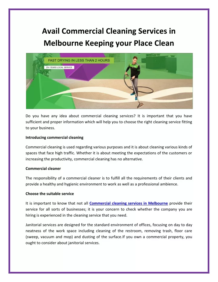 avail commercial cleaning services in melbourne
