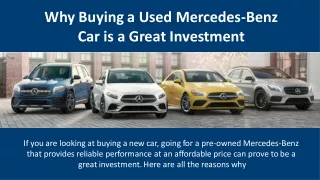 Why Buying a Used Mercedes Car is a Great Investment