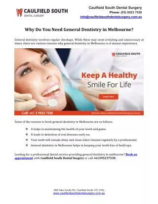 Why Do You Need General Dentistry in Melbourne?