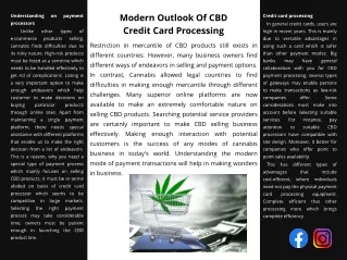 Modern Outlook Of CBD Credit Card Processing