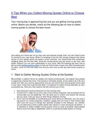 5 tips when you collect moving quotes online