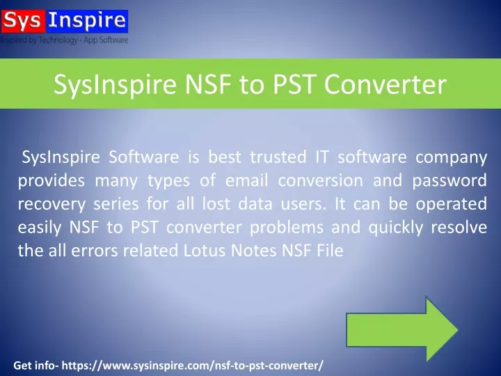 sysinspire nsf to pst converter