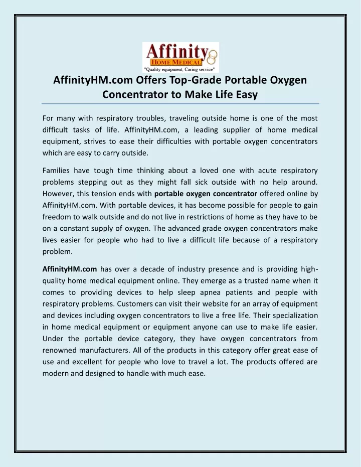 affinityhm com offers top grade portable oxygen