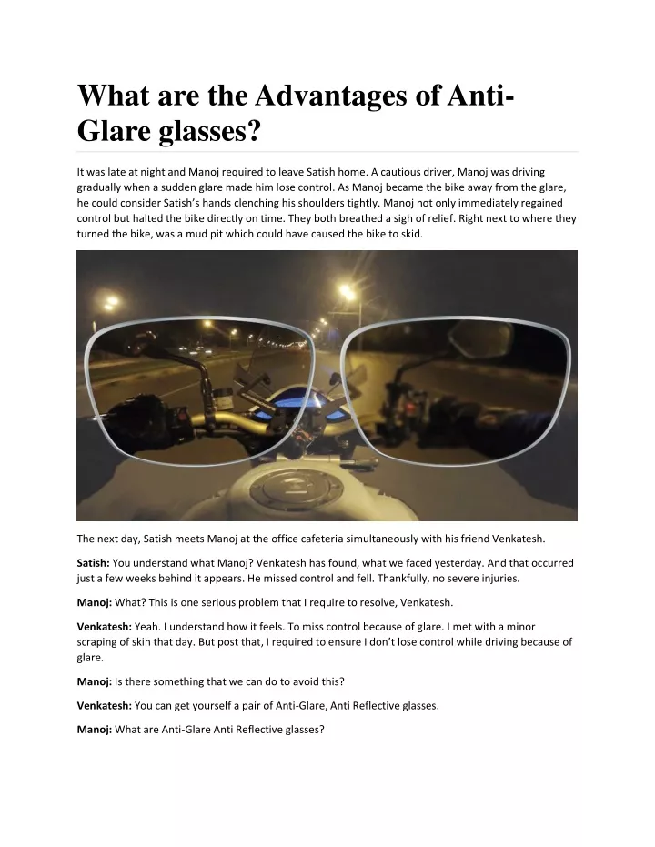 what are the advantages of anti glare glasses