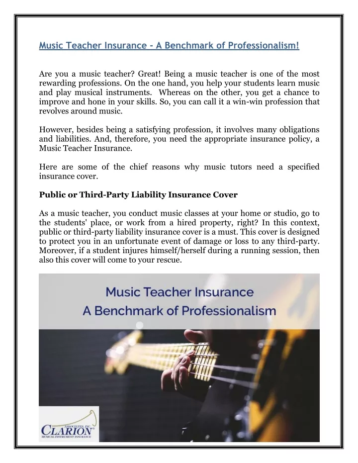 music teacher insurance a benchmark