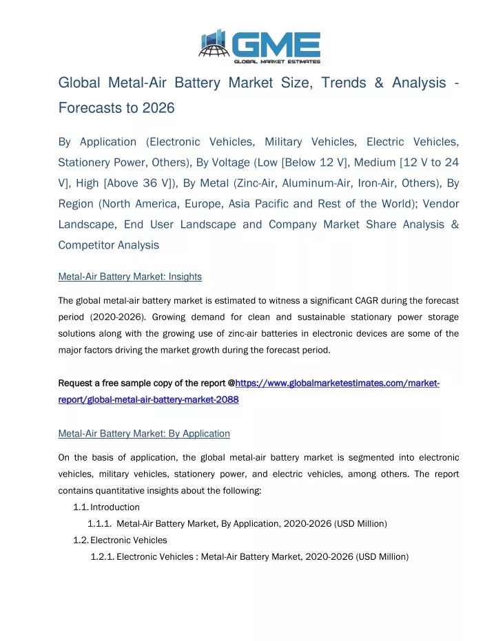 global metal air battery market size trends