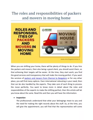 The roles and responsibilities of packers and movers in moving home