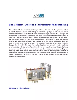 Dust Collector - Understand The Importance And Functioning