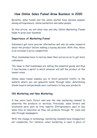 how online sales funnel grow business in 2020
