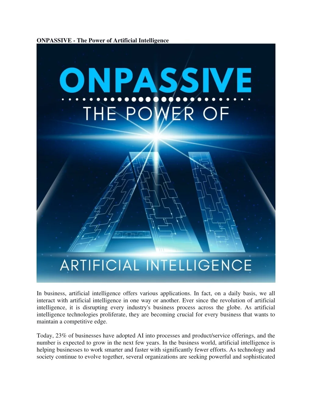PPT - ONPASSIVE - The Power of Artificial Intelligence PowerPoint ...