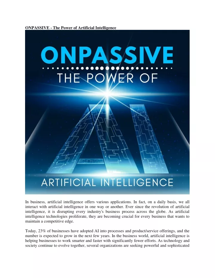 onpassive the power of artificial intelligence