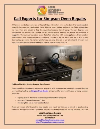 Call Experts for Simpson Oven Repairs