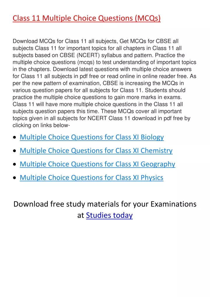 class 11 multiple choice questions mcqs