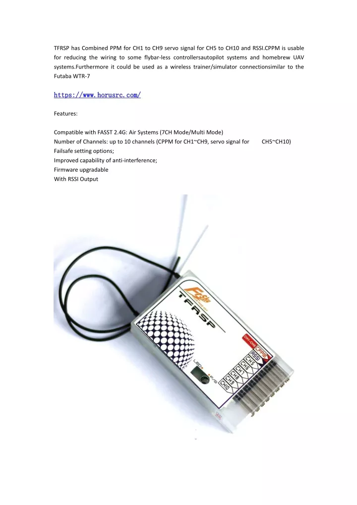 tfrsp has combined ppm for ch1 to ch9 servo