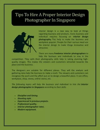 Getting a proper interior design photographer in Singapore
