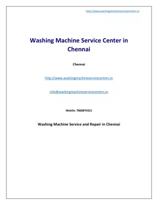 Washing Machine Service Center in Chennai