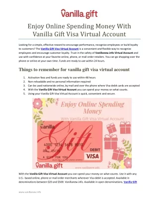Enjoy Online Spending Money With Vanilla Gift Visa Virtual Account