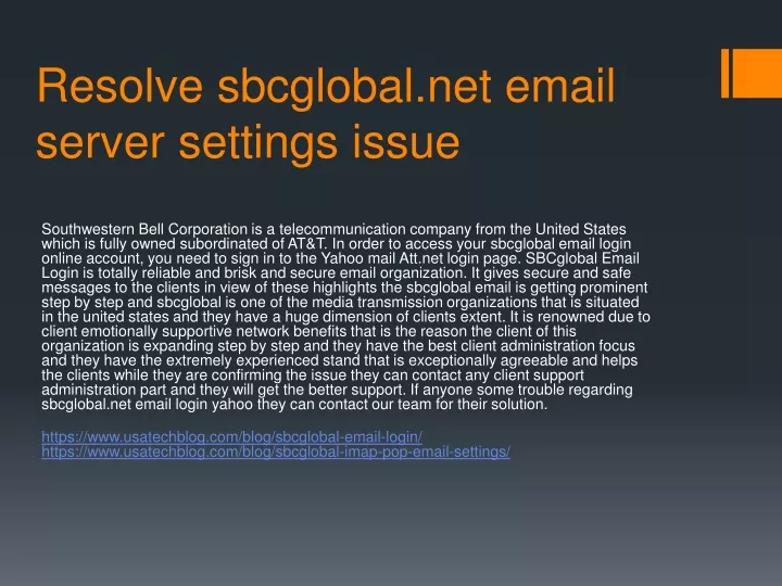 resolve sbcglobal net email server settings issue